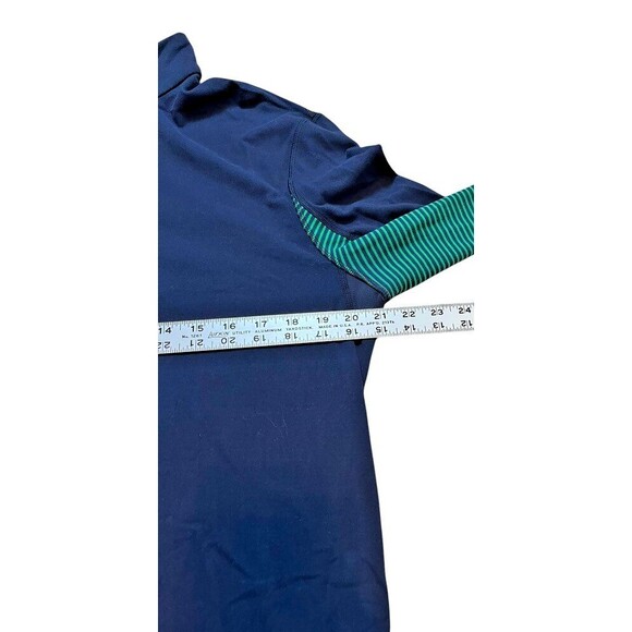 Lululemon Velocity Men's Large? Navy Green Stripe 1/4 Zip Pullover  Thumb Holes - Picture 6 of 6